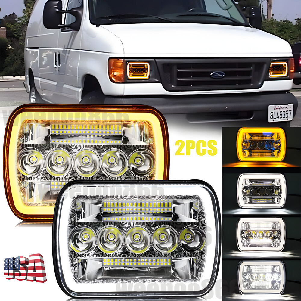 2Pcs 5x7 7x6 LED High Low Beam Headlights Compatible with Ford E-150 E-250 E-350 Econoline