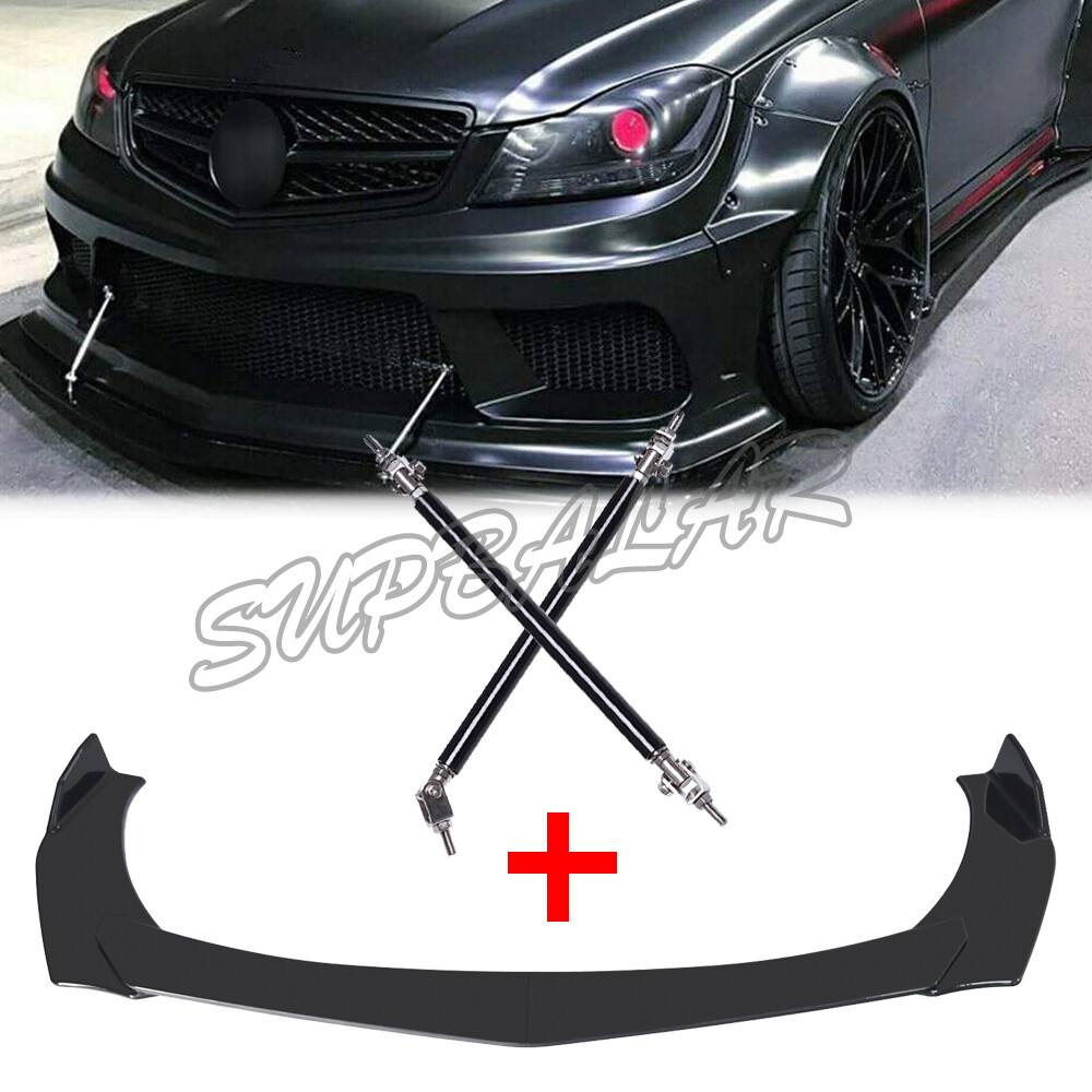 70-inch Glossy Black Front Bumper Lip Splitter Spoiler with 15CM Strut Rods for Lucid US