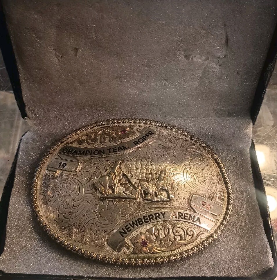 Montana Silversmiths Large Oval Team Ropers Belt Buckle 1996 Newberry Arena