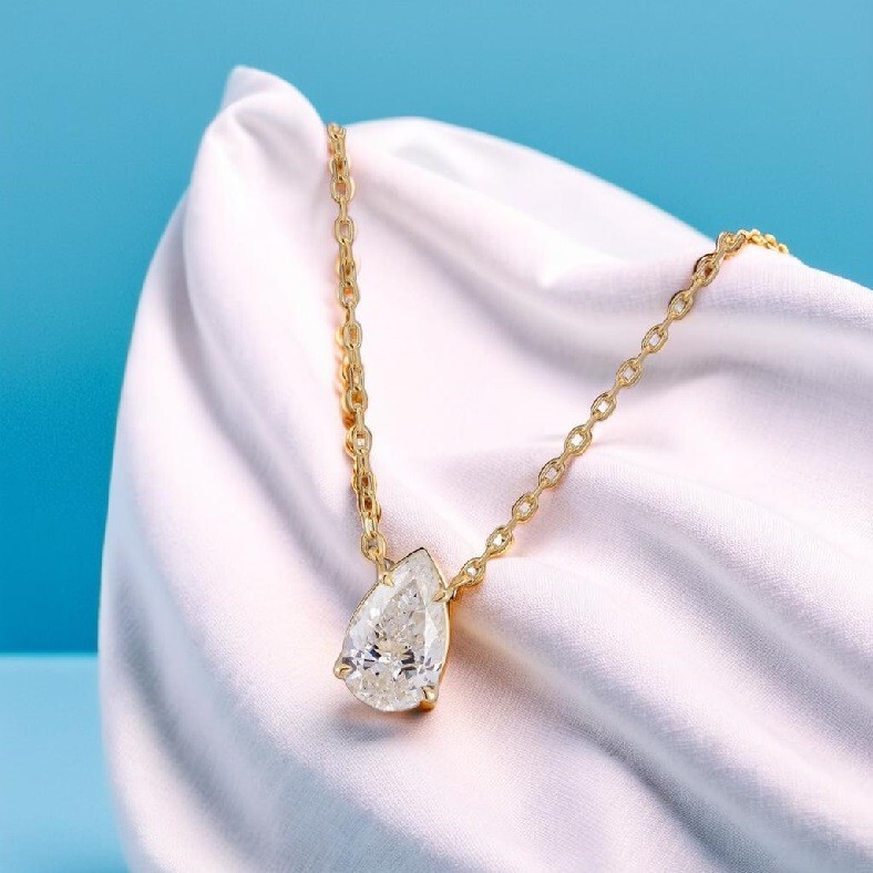 Teardrop Diamond Choker for Women, Zirconia Stone Pendant, Gold Plated Necklace