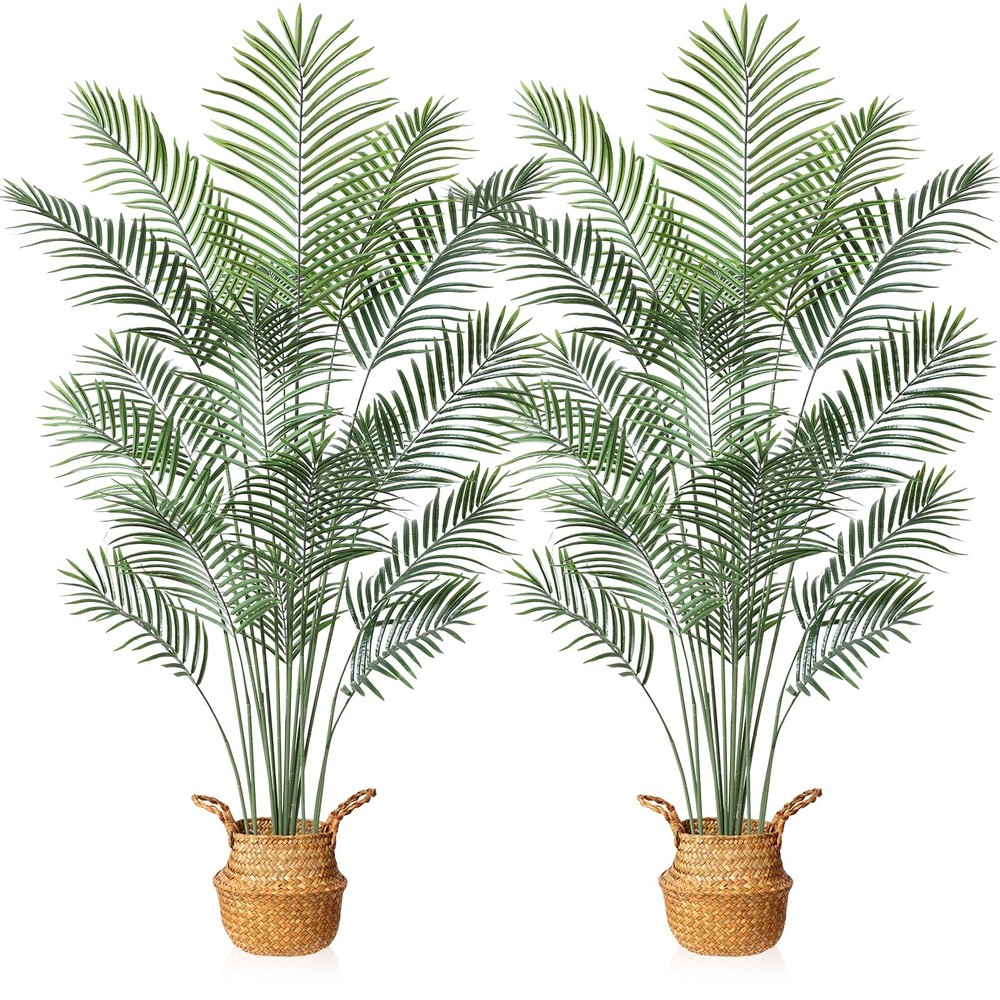 6.5Ft Artificial Areca Palm Tree Handmade Tropical Fake Plant with Seagrass Base