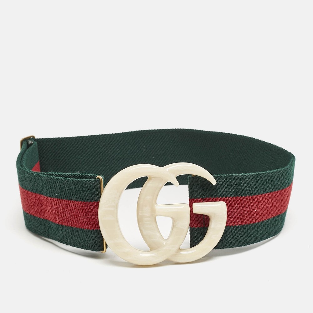 Gucci GG Marmont Waist Belt 70cm Green Red Web Elastic Plexiglass