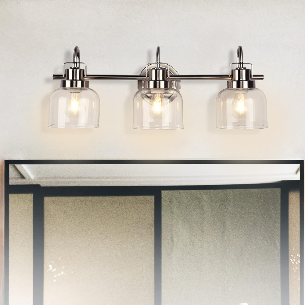 Brushed Nickel Bathroom Vanity Light Fixtures, 3-Light Bathroom Vanity Lights, M