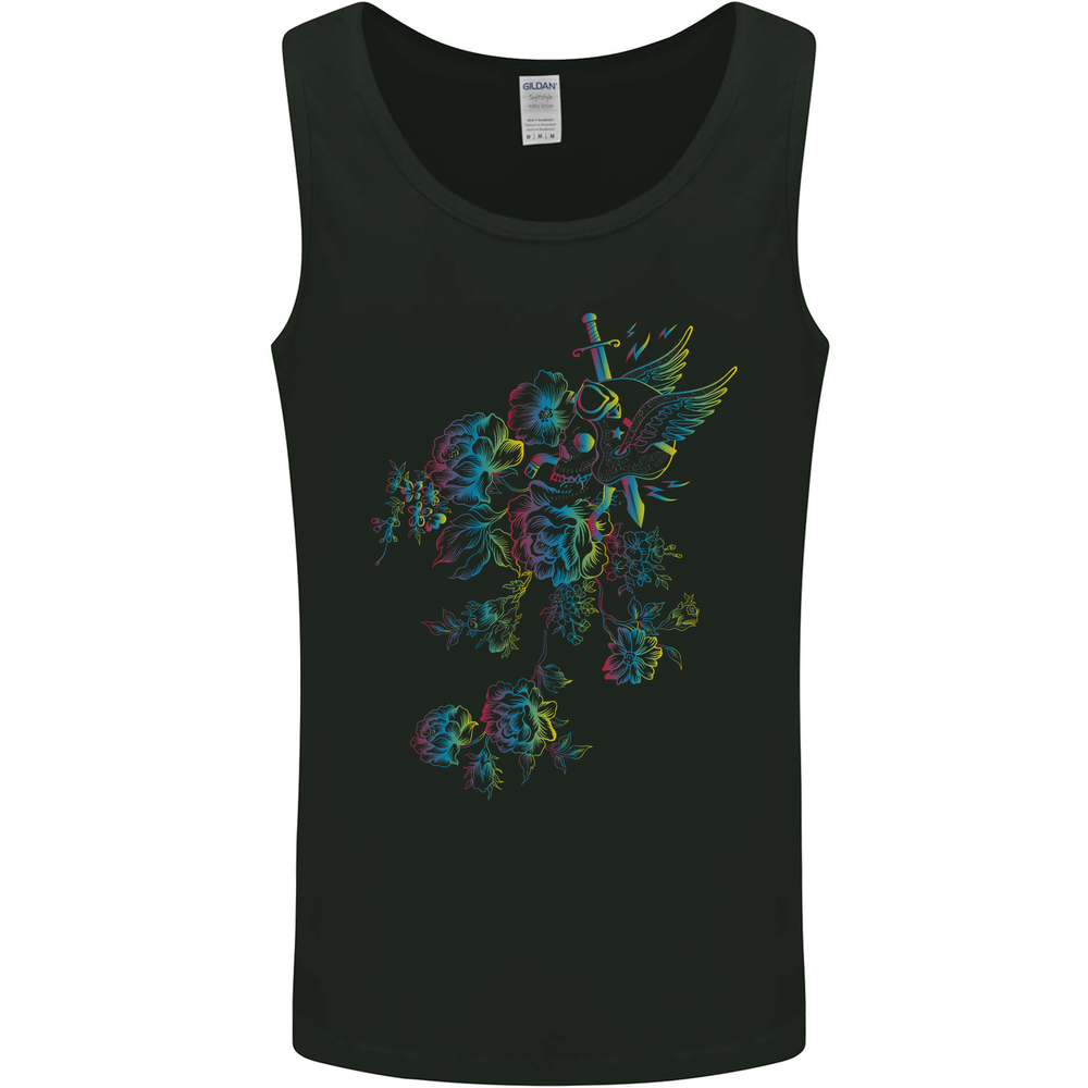 A Winged Skull With Flowers Mens Vest Tank Top