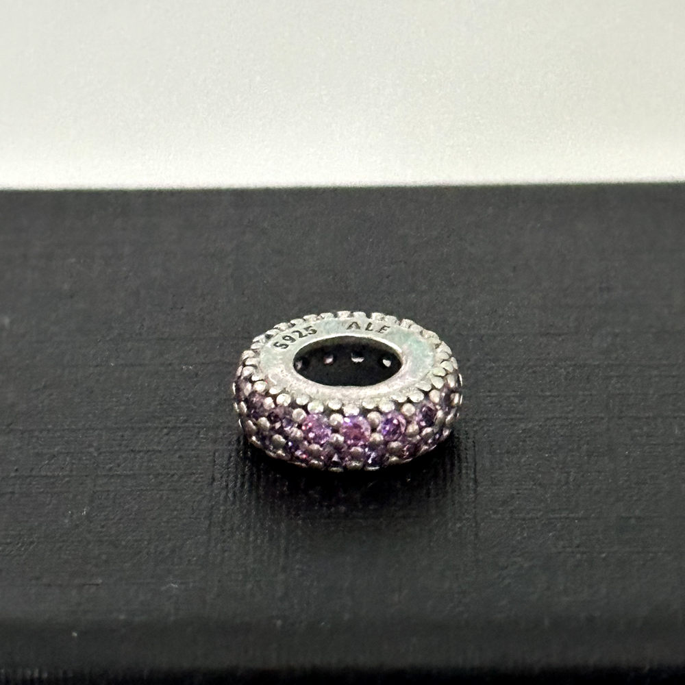 Pandora 925 Silver Purple Pink CZ Pave Sparkle Spacer Bead Charm  