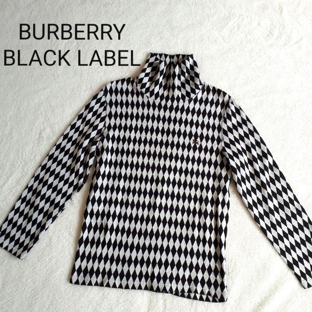 Burberry Black Label Argyle Knit Long Sleeve Top Black/White Size M