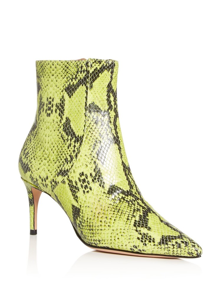 SCHUTZ Womens Green Snake Print Bette Toe Kitten Heel Leather Booties 9.5 B