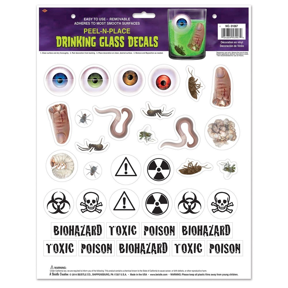 Beistle Halloween Drinking Glass Decals - Peel and Stick Party Decorations