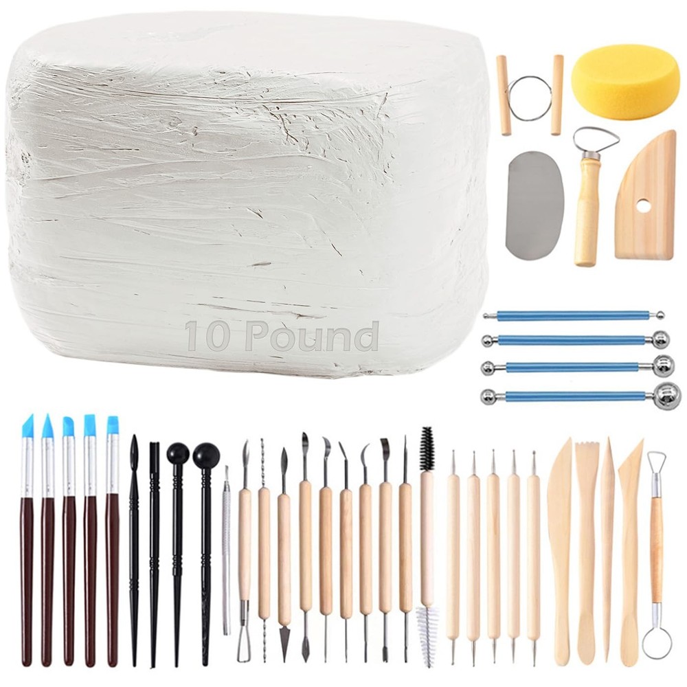 Natural -Dry Clay, Pottery Clay10LBs with 40 Pcs Pottery Tools Clay Sculpting...