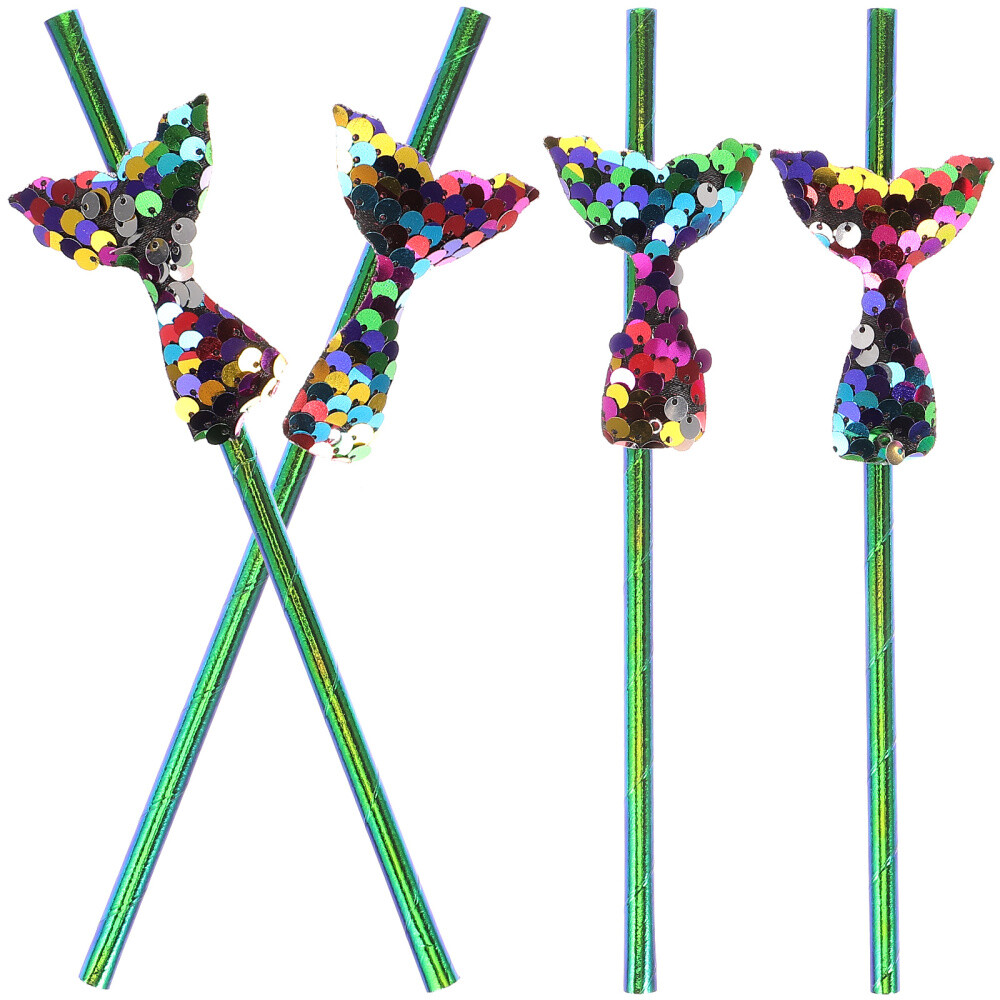 4 Pcs Mermaid Themed Paper Straws Travel Filler Birthday Banner