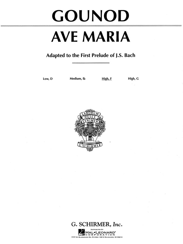 Ave Maria by Gounod Bach for Medium High Voice Solo in F with Piano Sheet Music