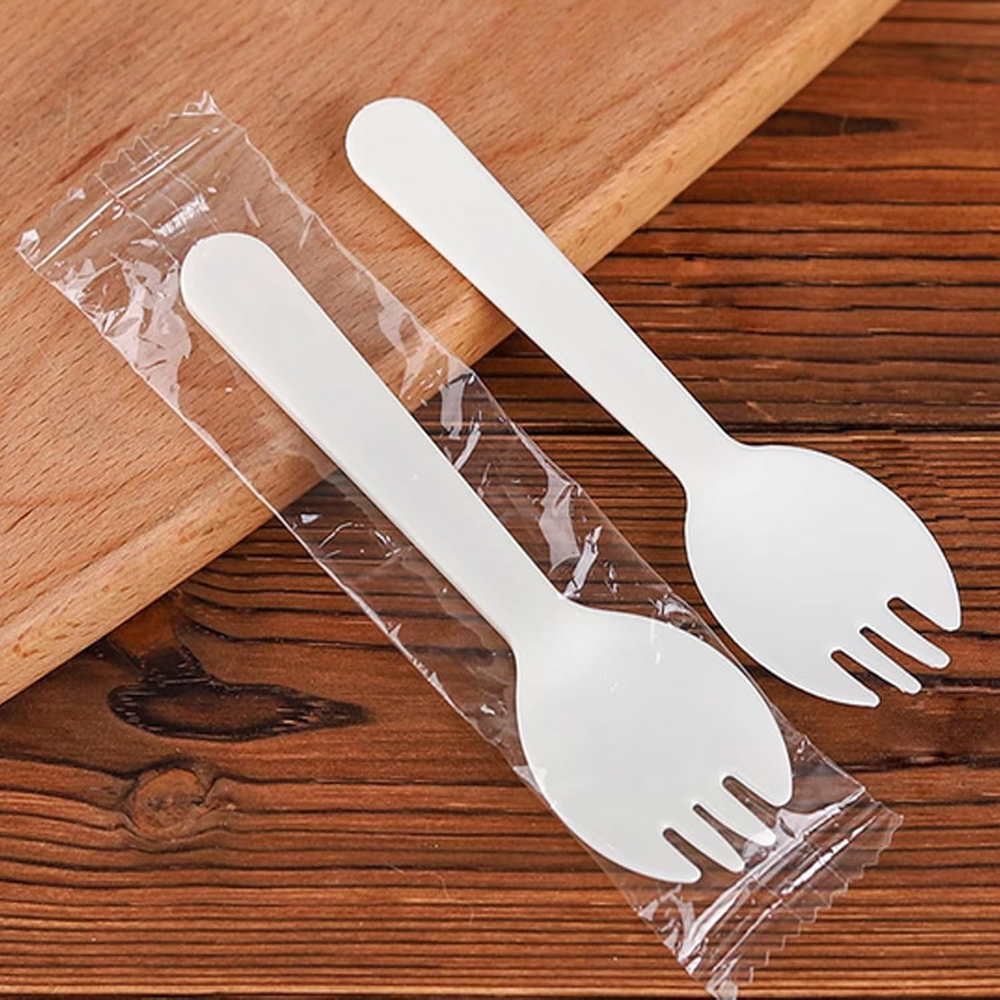 100PCS Eco-Friendly Disposable Sporks - Durable 2-in-1 Plastic Fork & Spoon Combo