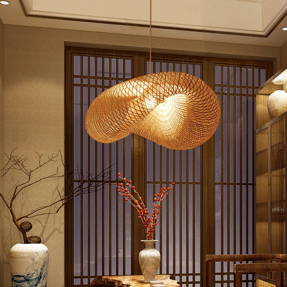 Vintage Rattan Woven Plug-in Pendant Light for Ceiling and Dining Room