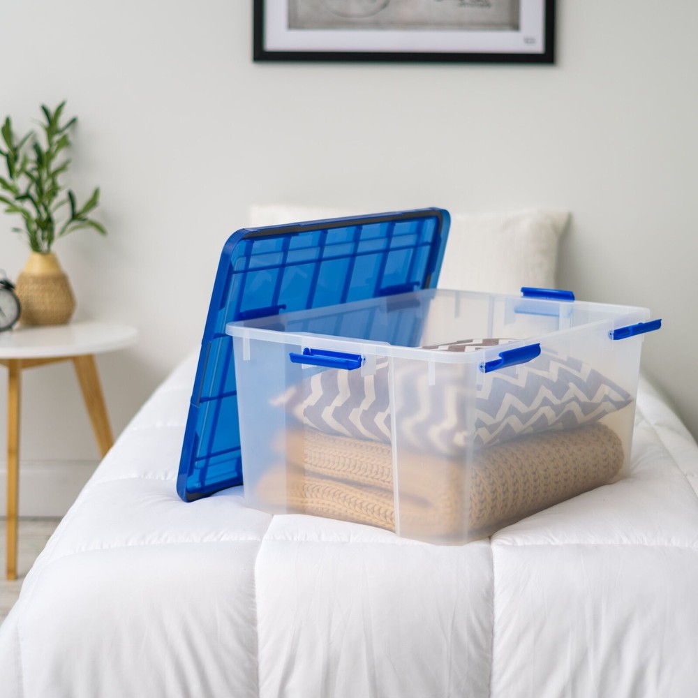 62 Qt Clear Stackable Airtight Storage Bin with Blue Sealed Lid