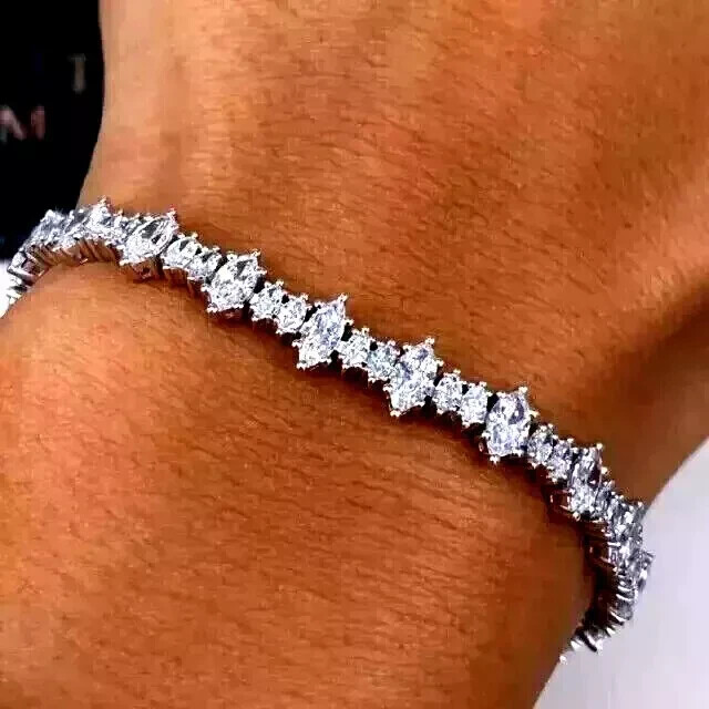 5Ct Marquise Lab Diamond Tennis Bracelet in White Gold Plated