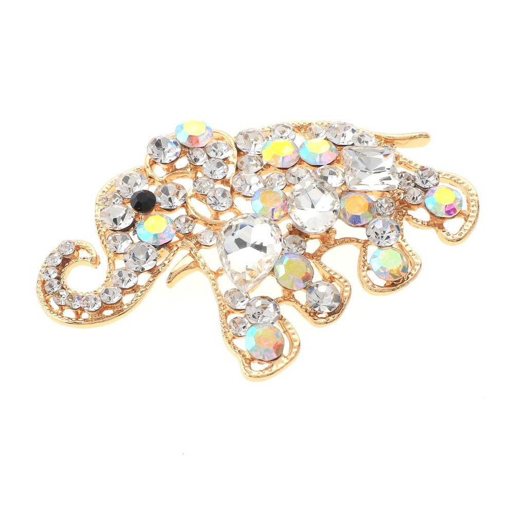 Gold Tone Alloy Metal Crystal Elephant Brooch P1344-GAB