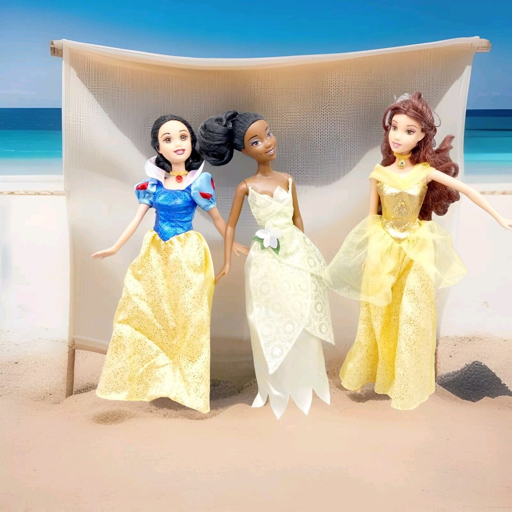 Disney Princess Barbie Fashion Dolls Lot Of 3 Tiana Belle Snow White Children's