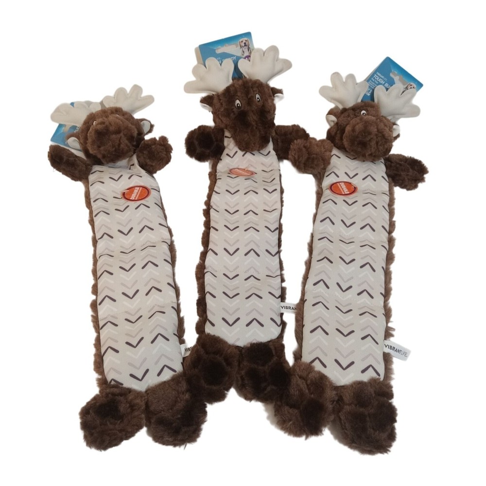 Vibrant Life Dog Puppy Pet Chew Toy Moose Brown Set Of 3 Durable Squeakers