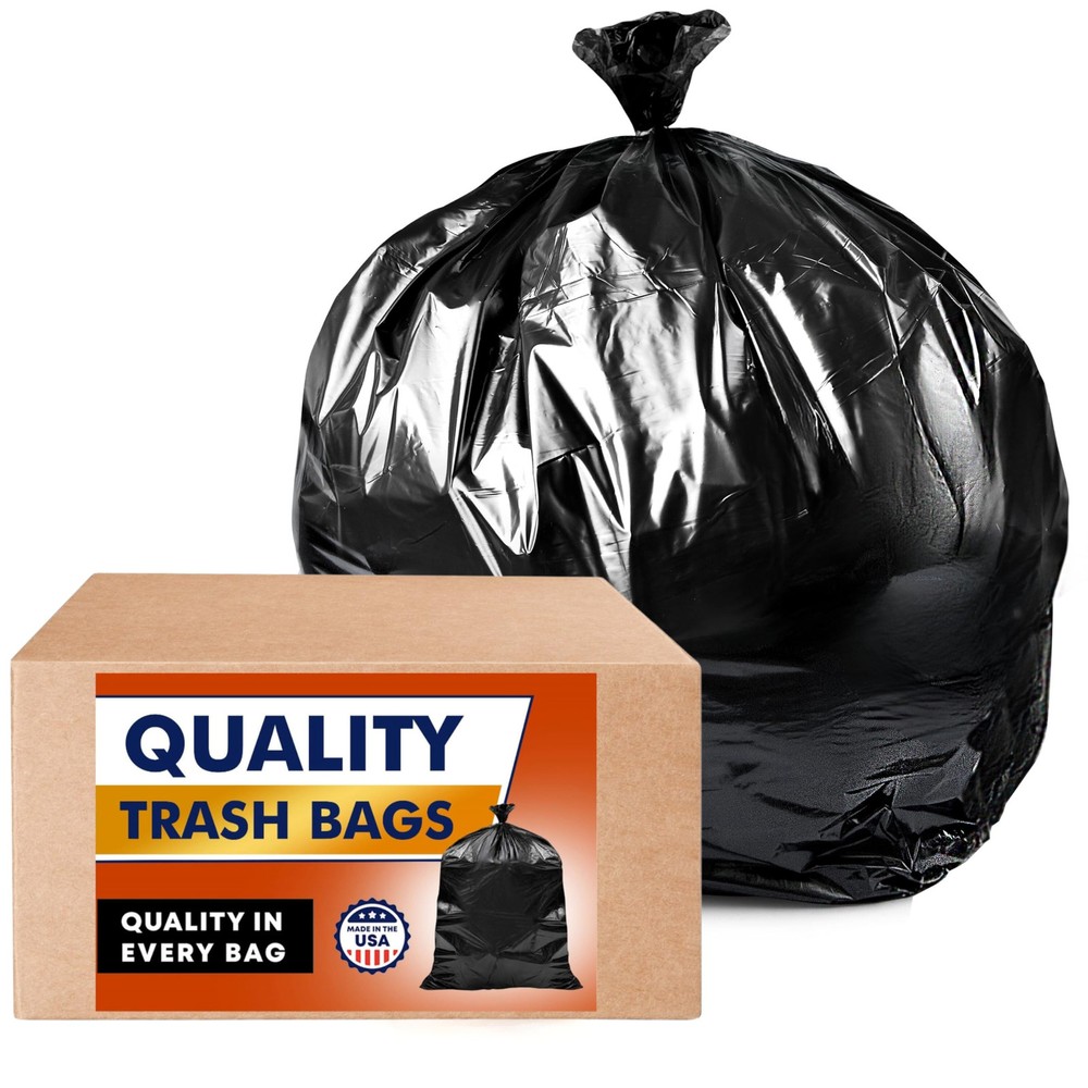 45 Gallon Trash Bags, (Value-Pack 100 Bags w/Ties) Extra Large Black Garbage ...