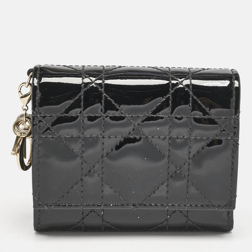 Dior Black Cannage Patent Leather Lady Dior Trifold Wallet