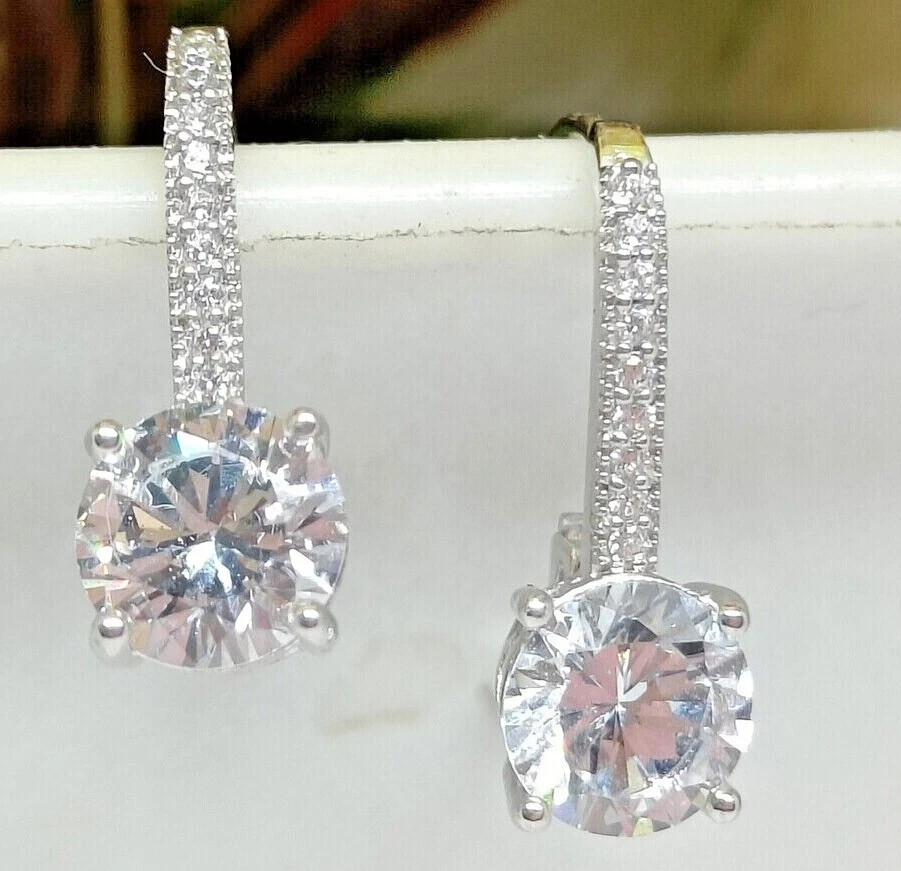 3Ct Round Moissanite Dangle Earrings in 14k White Gold  
