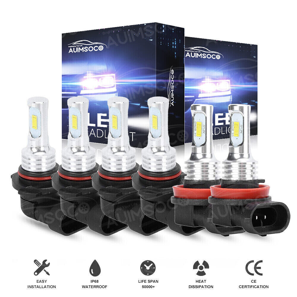 Car Lights Front LED Headlight Hi/Low Fog Bulbs 6K Kit For Ford Escape 2013-2015
