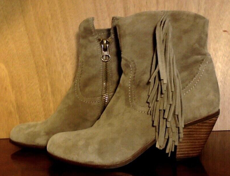 Sam Edelman Louie Suede Fringe Ankle Boot in Tan Gray Size 8 M US
