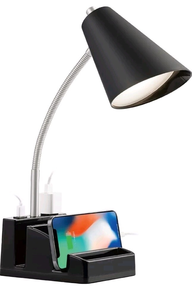 LED Desk Lamp with 1 USB Charging Port and 1 AC Outlet, Organizer Base,...