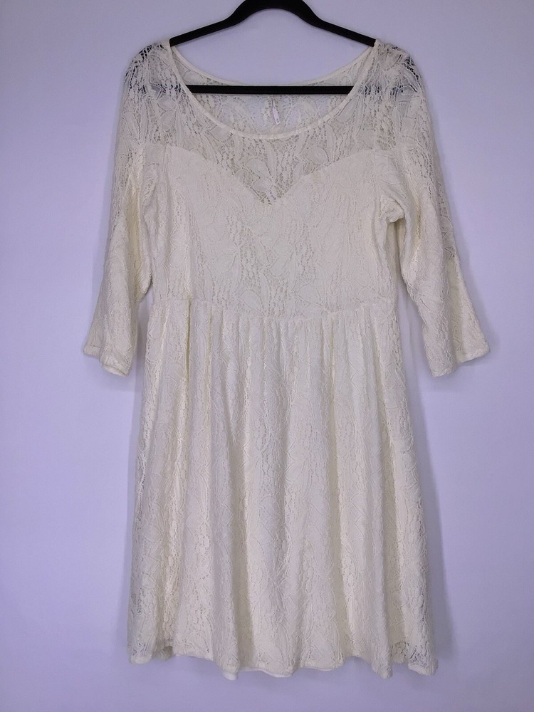 Free People Shake It Up Lace Dress Size Medium Cream 3/4 Sleeves