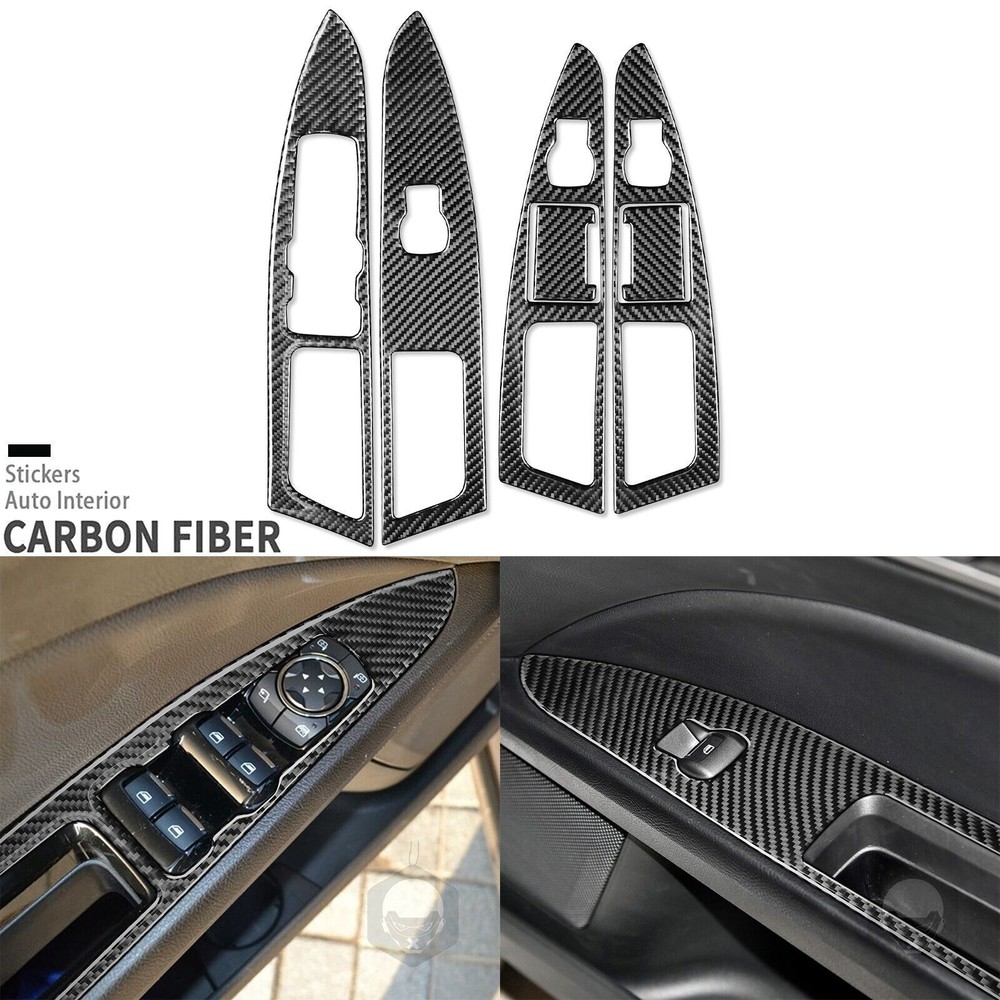 6Pcs Carbon Fiber Window Lift Switch Panel Cover For Ford Fusion Mondeo 2013-17