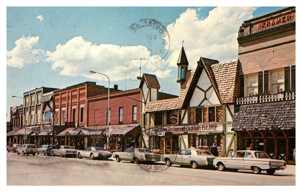 Downtown Street Scene The Alpine Village Gaylord MI C1960s Postcard AE22