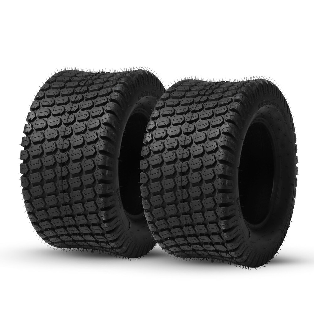 Two 24x12-12 Lawn Mower Tractor Turf Tires 4PR 24x12-12 Tubeless Black Rubber