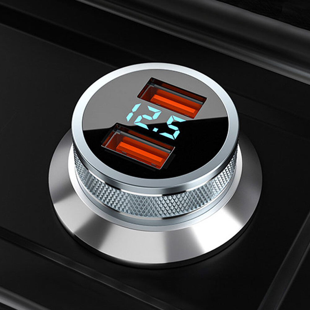 1* Car Dual USB Charger Quick Charge 3.0 Fast Charging LED Voltmeter Accessories