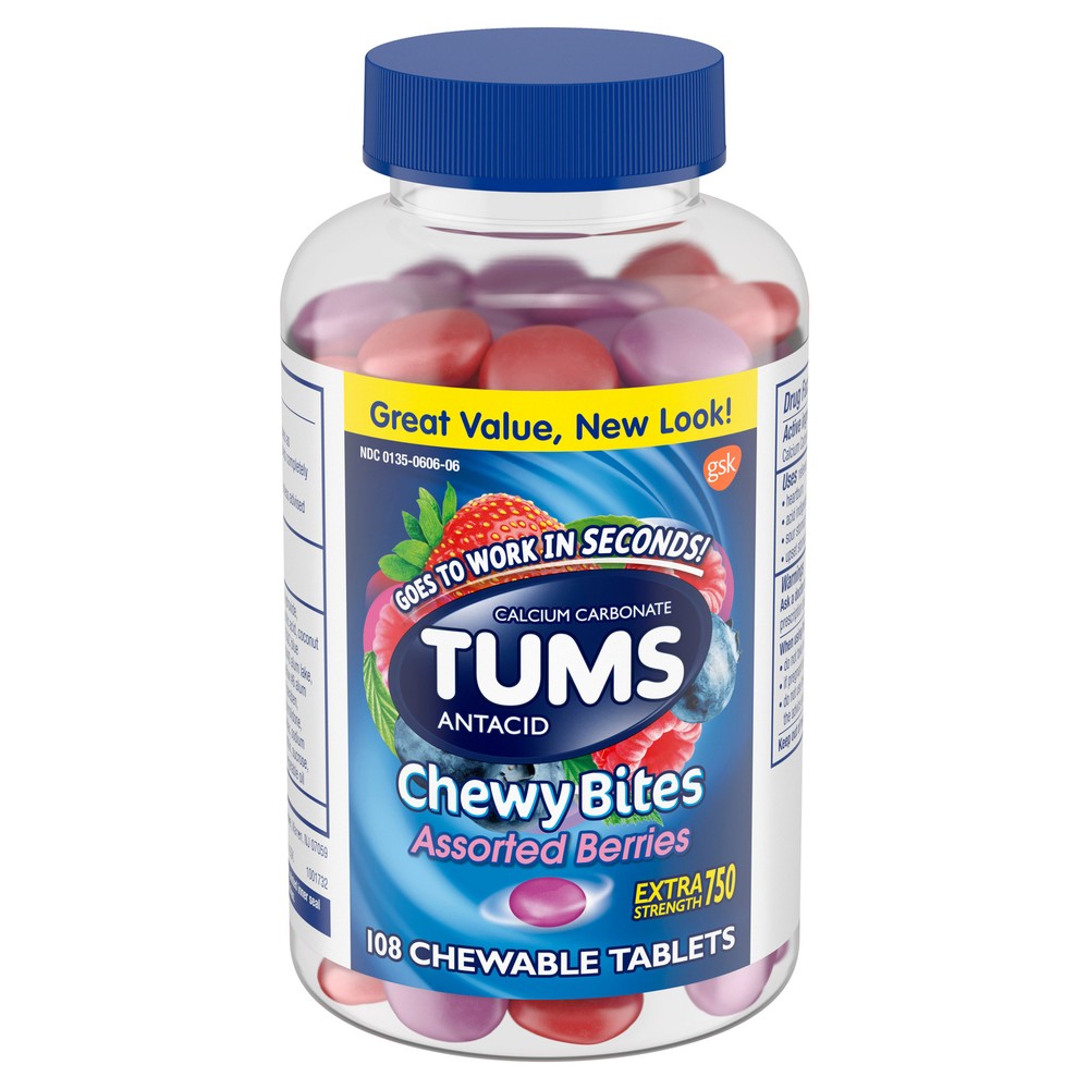 TUMS Antacid Chewy Bites Assorted Berries, 108 Chewable Tablets
