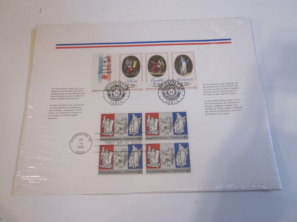 US FDC C120 AIR MAIL FRENCH REVOLUTION SOUVENIR PAGE W/  FRENCH FDC STAMPS