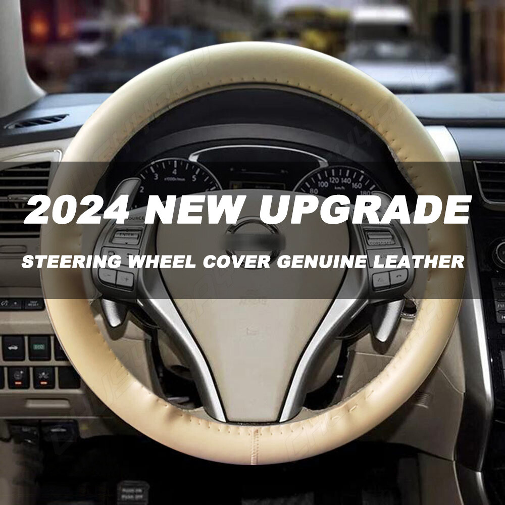 Chevrolet Car Steering Wheel Cover DIY Genuine Leather Beige with Needles