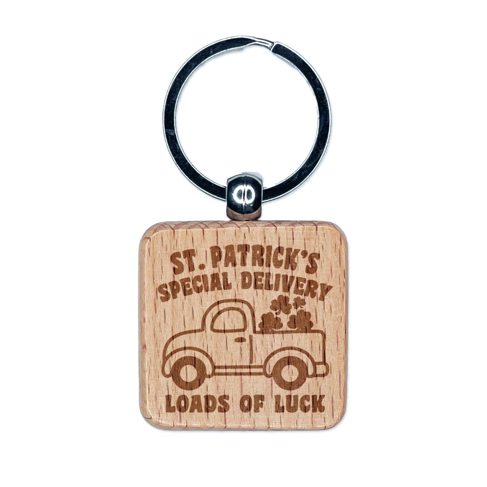 St Patricks Day Truck Wood Keychain Engraved Charm Gift  