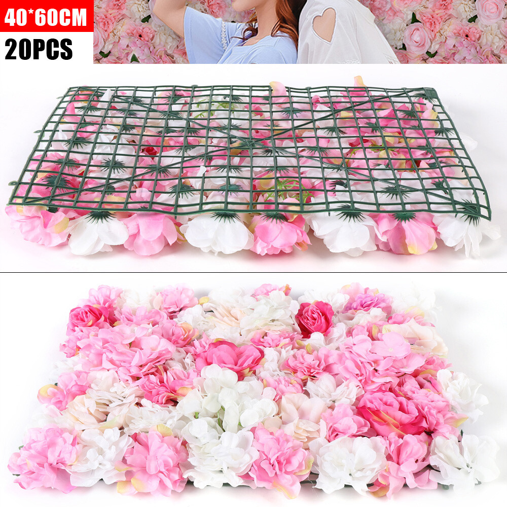 40 x 60 cm 20Pieces Flower Wall Champagne White & Pink Rose Panel Floral Decor