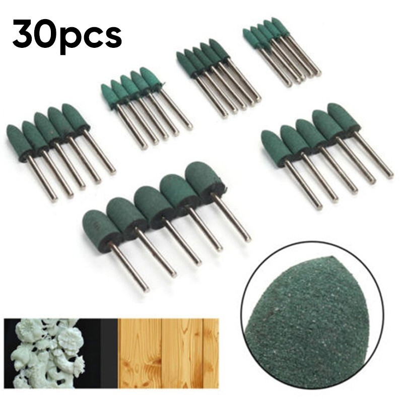 30pcs Rubber Grinding Head Polishing Burr Bits Cylinder Derusting Rotary Tool