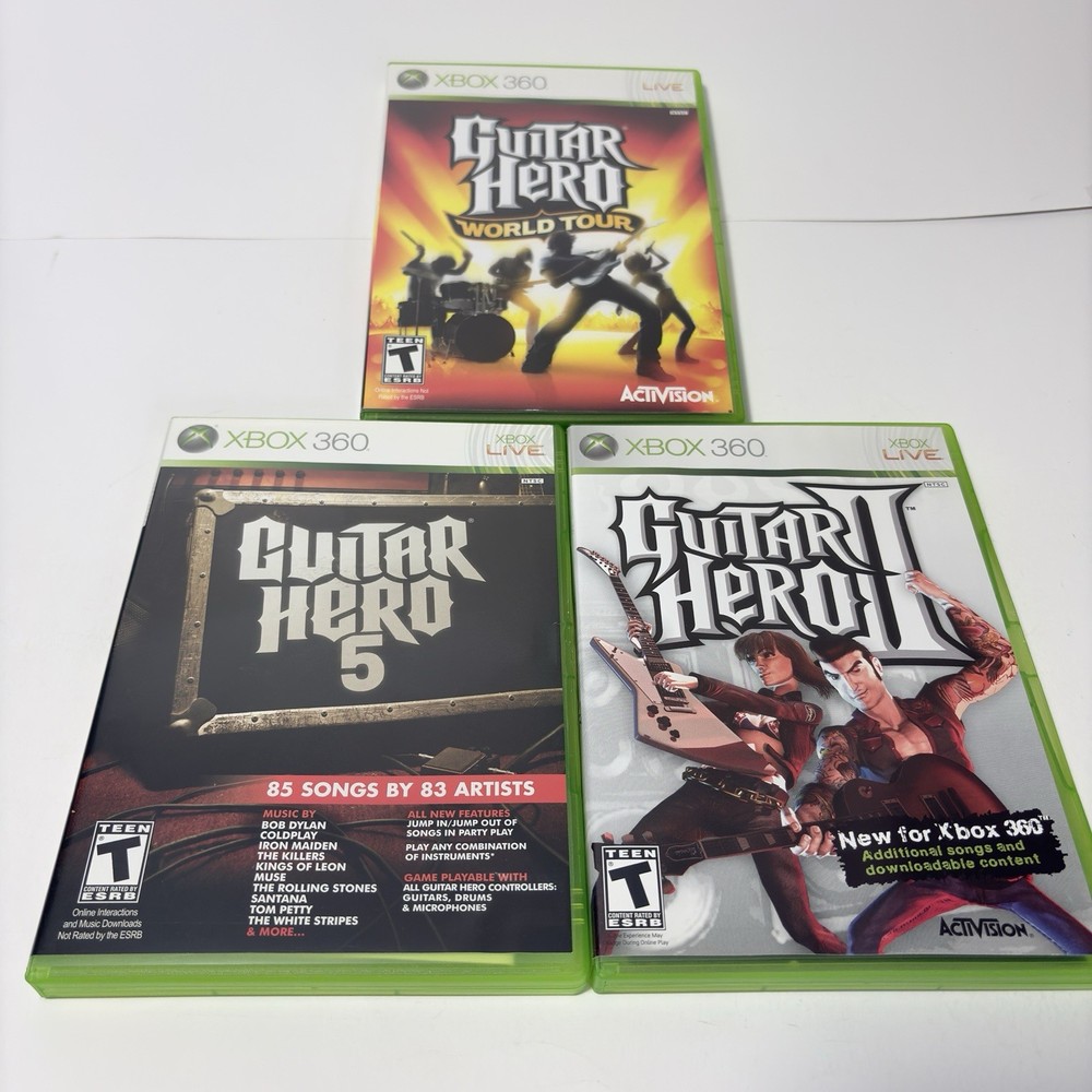 Guitar Hero 2/5/World Tour Bundle Xbox 360 All Complete CIB Tested Clean