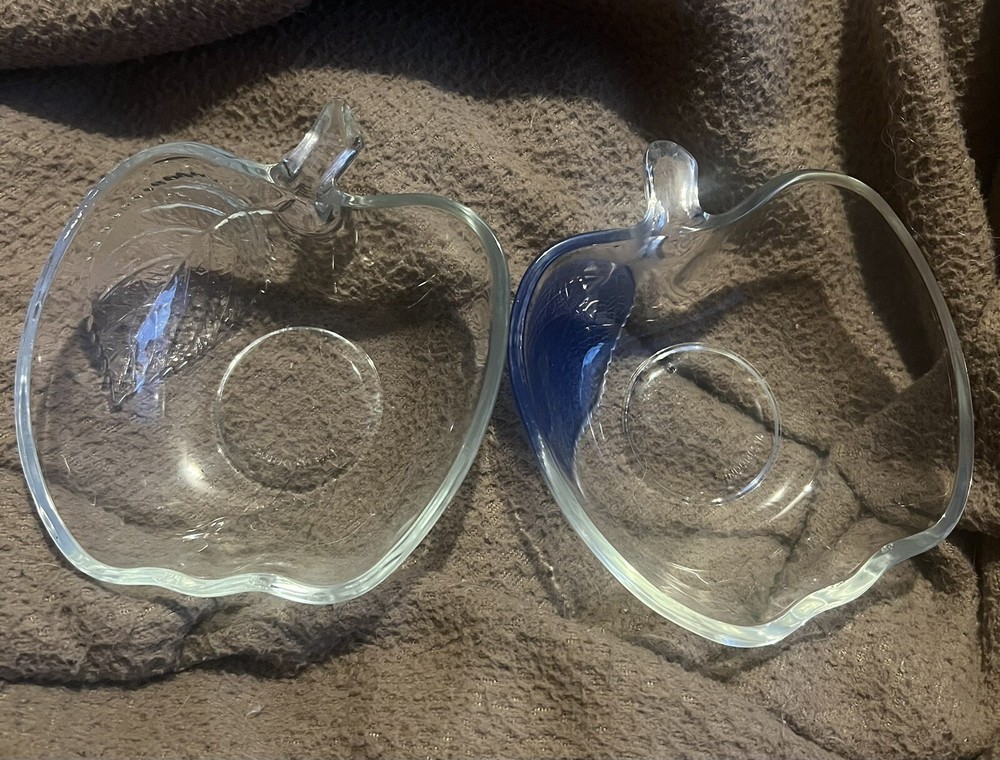 Vintage Blue Glass Apple Candy Dish Set of 2 Nut Bowl Indonesia
