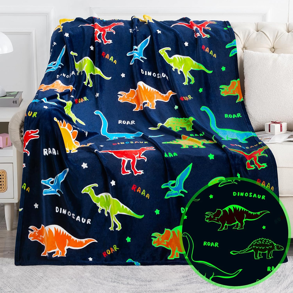 Dinosaur Gifts Toys for Kids Boys - Dino Glow in the Dark Blanket Christmas Birt