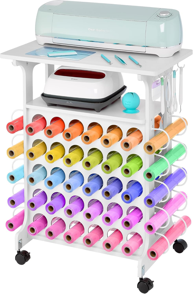 Vinyl Storage Cart 40 Vinyl Roll Holders for Cricut Organization and Storage Com
