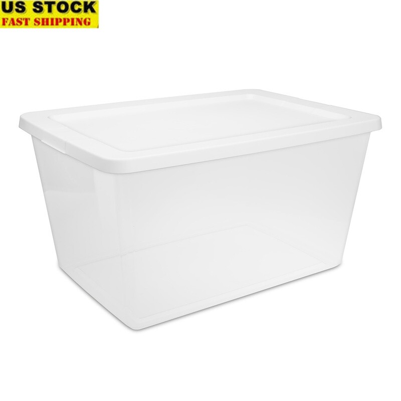 58Qt Clear Stackable Storage Bin with Snap-On Lid - Plastic Organizer Container