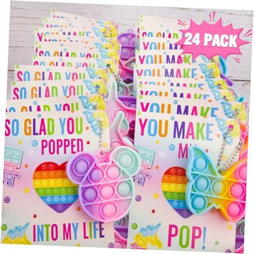 Valentines Day Gifts for Kids - 24 Valentines Cards with Pop Bubbles Bulk-