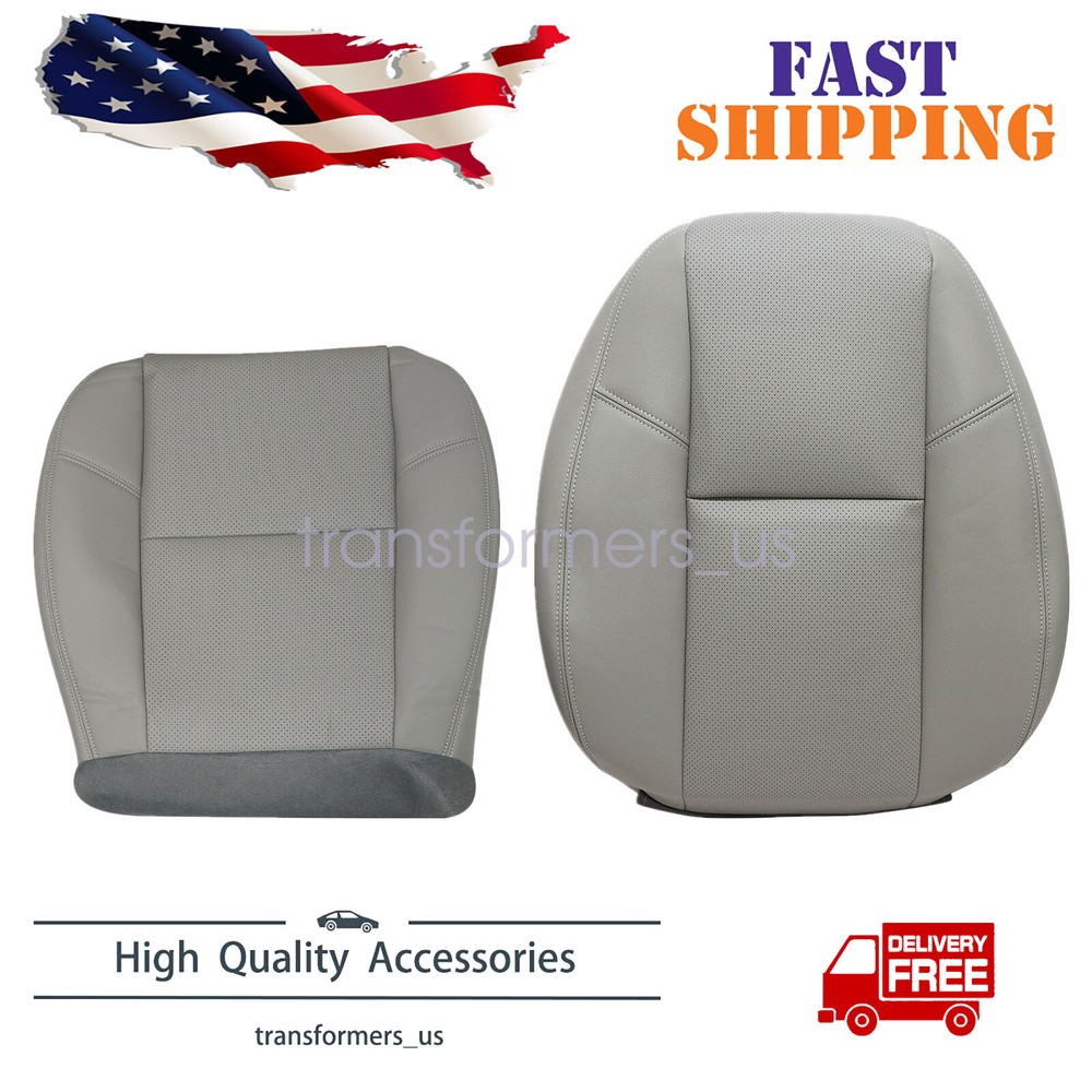 FIT 09-14 Chevy Avalanche Driver Top & Bottom Perforated Leather Seat Cover Gray