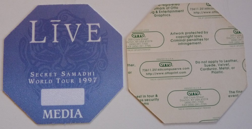 Live Secret Samadhi 1997 Blue Media Concert Tour Backstage Pass D1