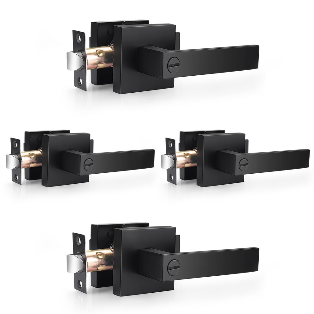 Probrico Matte Black Square Privacy Door Levers Bed Bath 4 Pack,