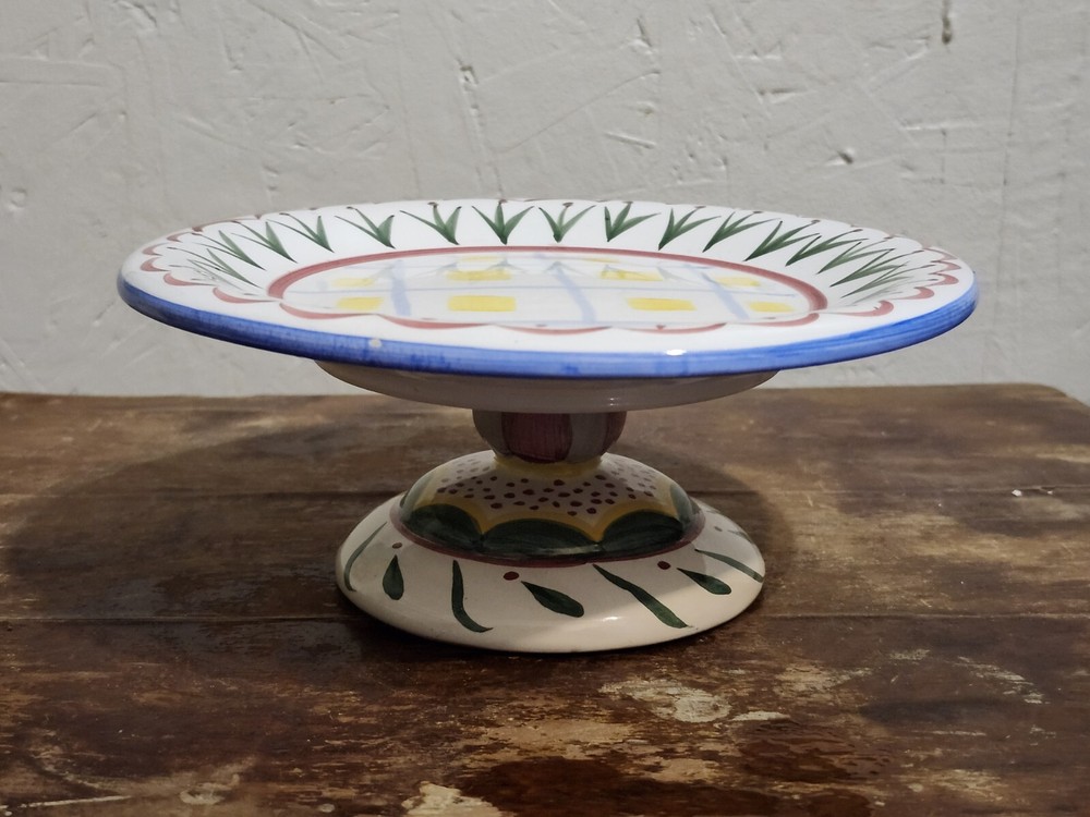 Ceramic Pedestal Footed Cake Desert Stand Pastel Colors Abstract Pattern 3x8