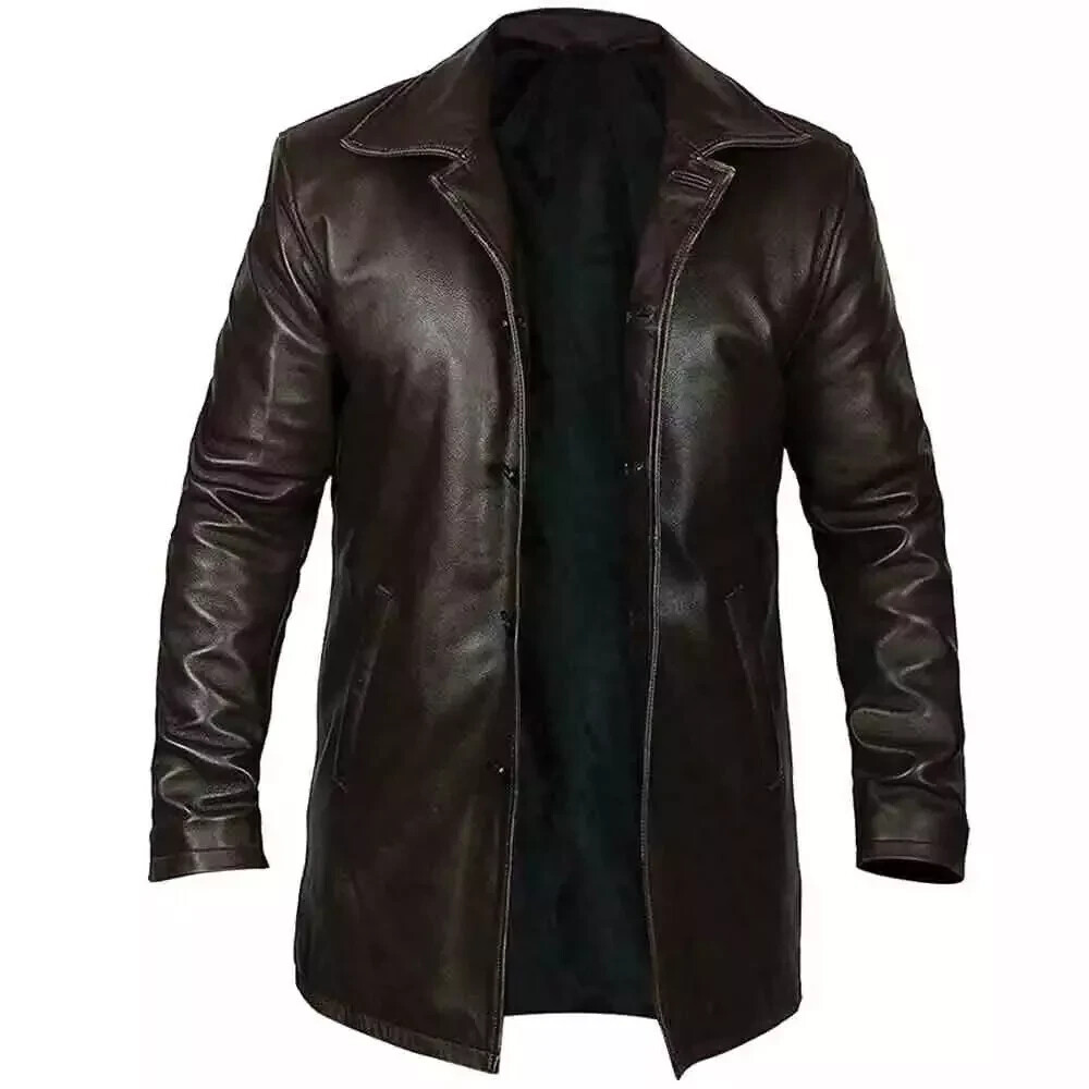 Men's Brown Real Sheep Leather Pea Coat with 3-4 Button Closure